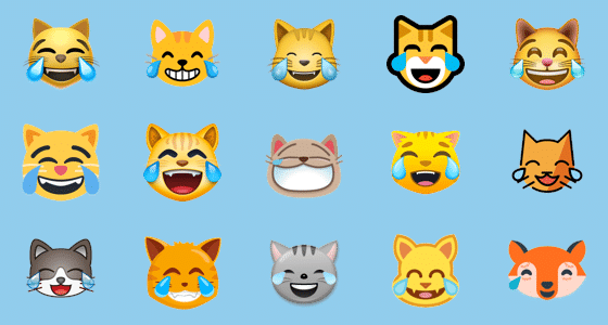 Bilddarstellung der unterschiedlichen Looks des lachenden, weinenden Katzen-Emojis