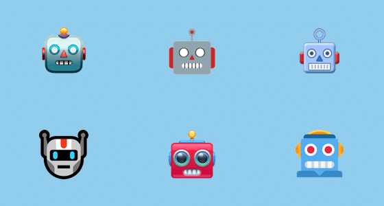 Illustration en image des différentes apparences de l'émoji tête de robot