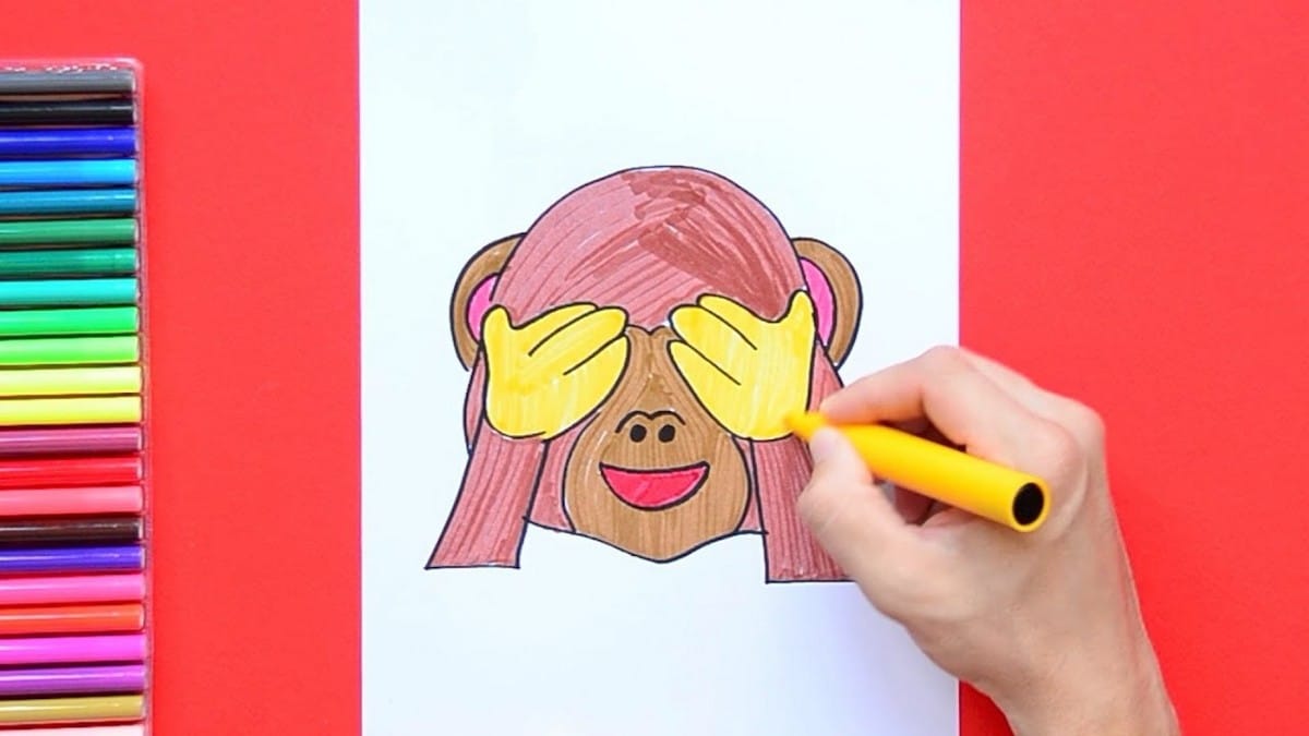 Imagina una cabeza de mono con las manos sobre los ojos.