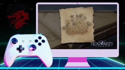 Purple leaf illustration in Hogwarts Legacy