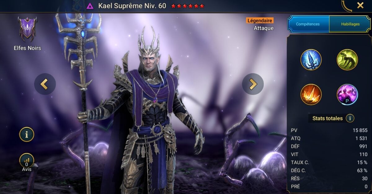 Guide maîtrises, grâce et artefact sur Kael Suprême (Supreme Kael) sur RSL 