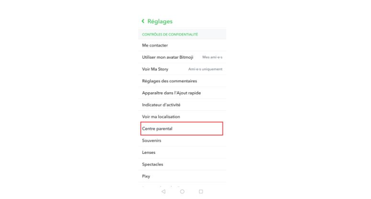 Gå til Snapchat-indstillinger, og klik på "Forældrecenter" ©️ Karen for Alucare.fr