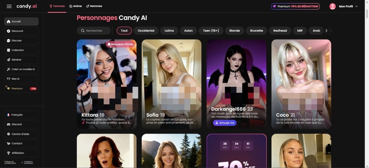 Candy AIで利用可能なAIガールフレンドとバーチャル・コンパニオンのカテゴリの概要です。.