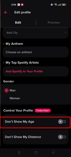 Не указывать свой возраст в Tinder
