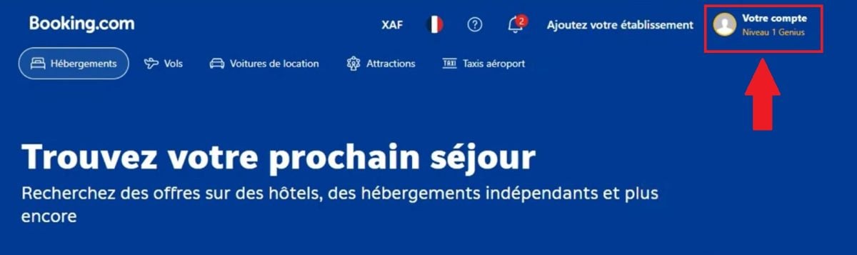 Menu «A sua conta» no Booking.com para aceder às informações pessoais.