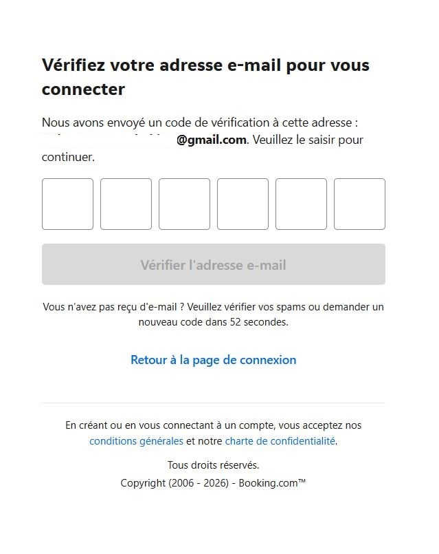 Pedido de código de confirmação.