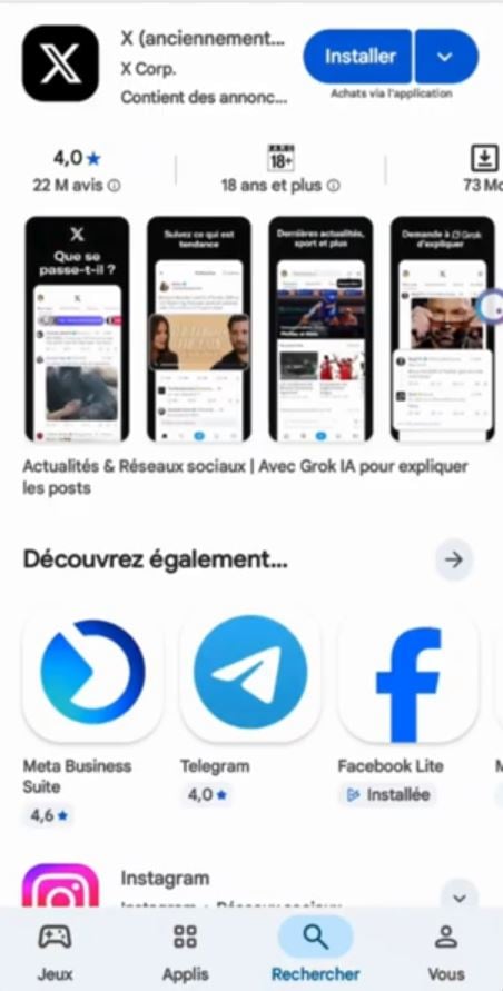 Descarga la aplicación X en Play Store.