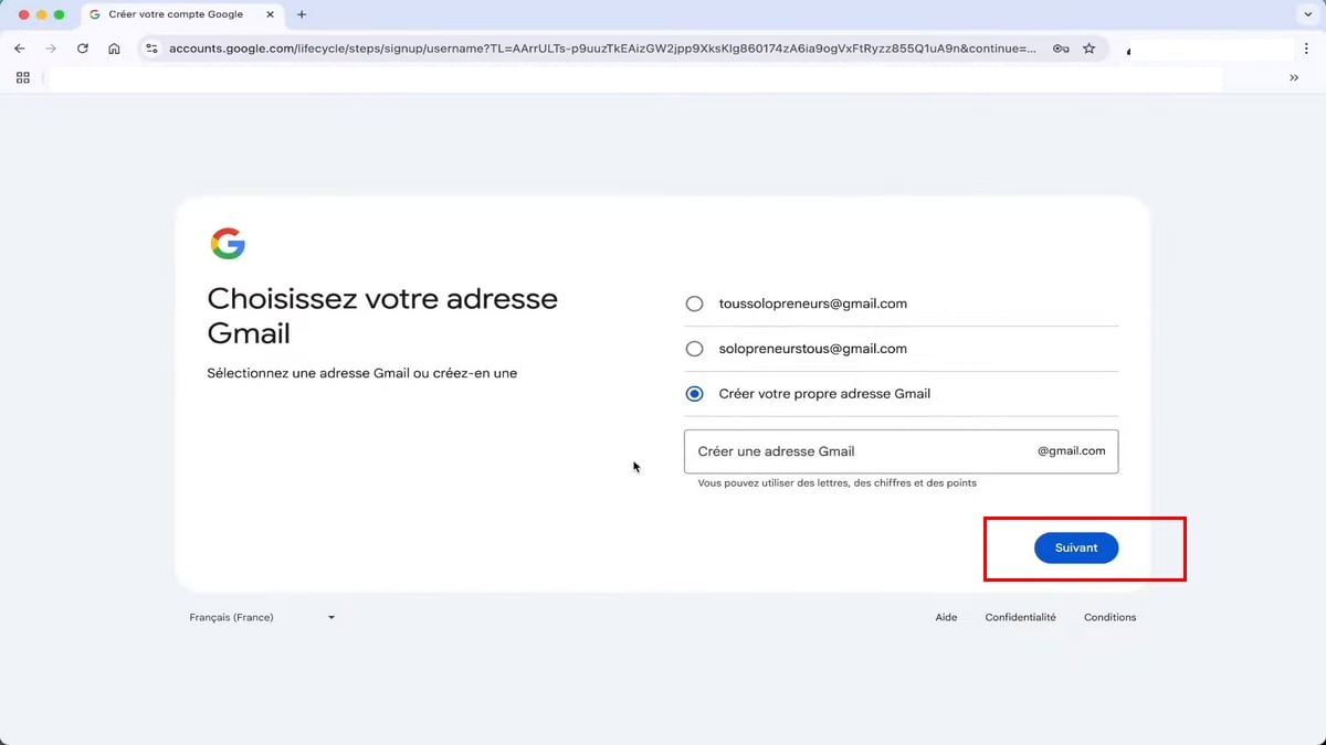 既存のGmailアドレスを選ぶか、より自分らしい新しいアドレスを作成する