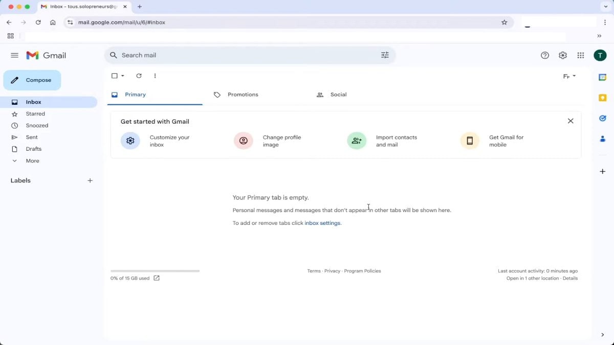 アカウント作成後、メールボックスにアクセスできます。