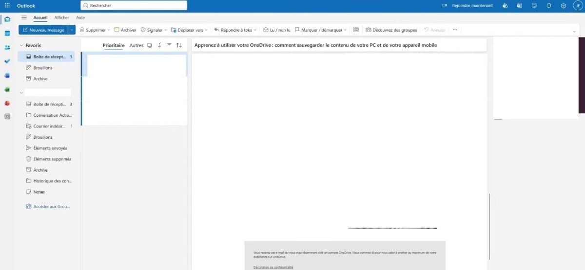Папка «Входящие» в Outlook с вкладками «Приоритетные» и «Прочее»