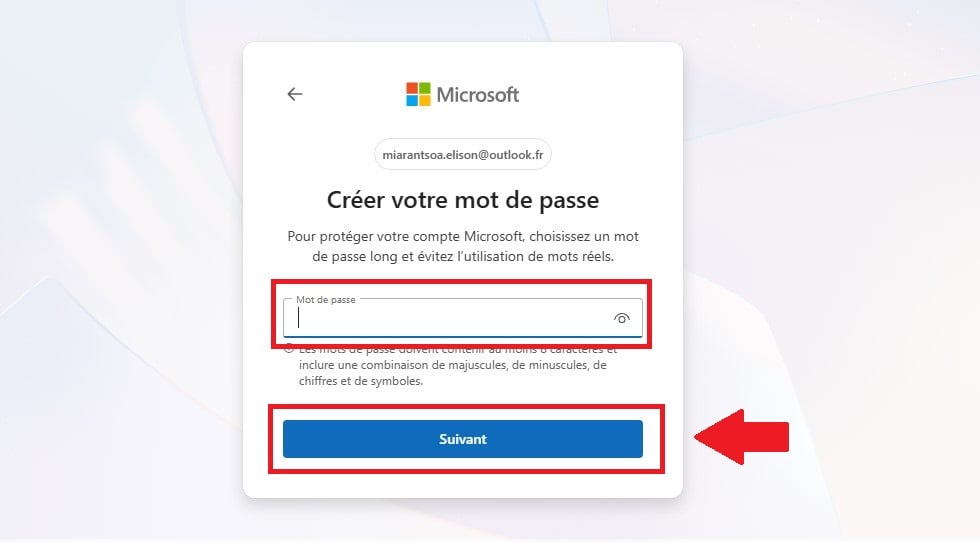 Создание пароля для учетной записи Outlook