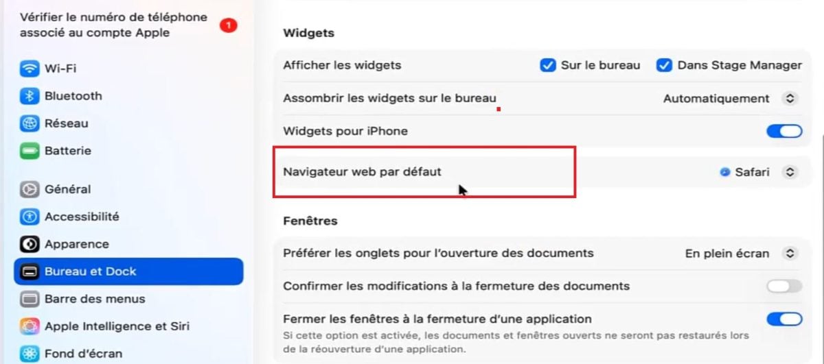 Standort der Konfigurationsoption für den Standard-Webbrowser.