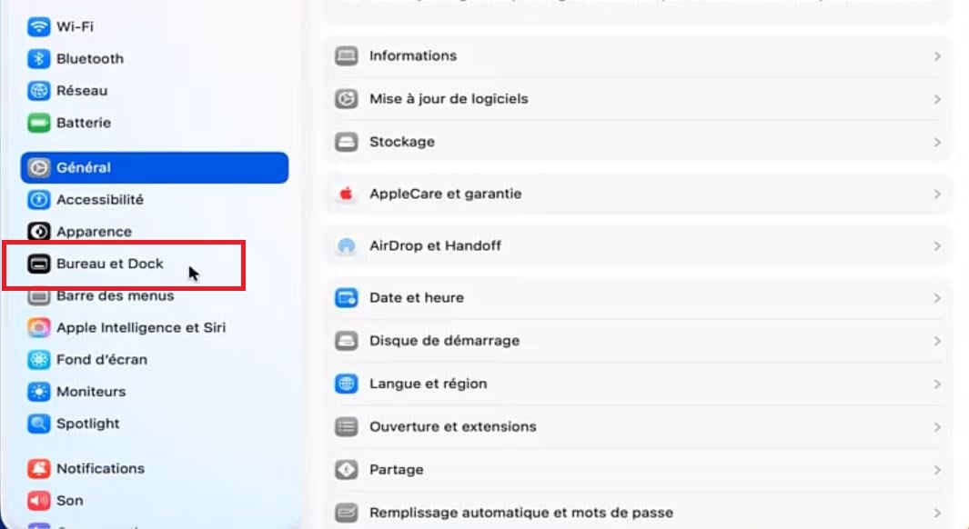 Navigation zu den Anpassungsoptionen für die Benutzeroberfläche und das Dock.