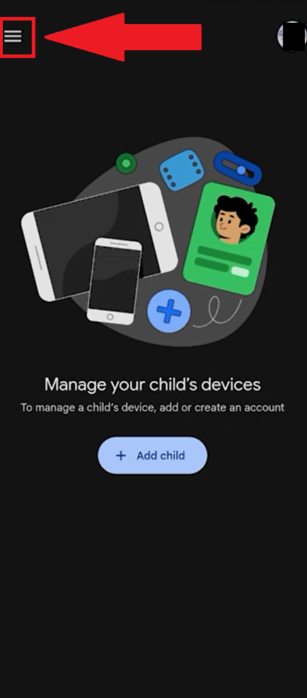 Les barres pour accéder au menu dans l'application Family Link.