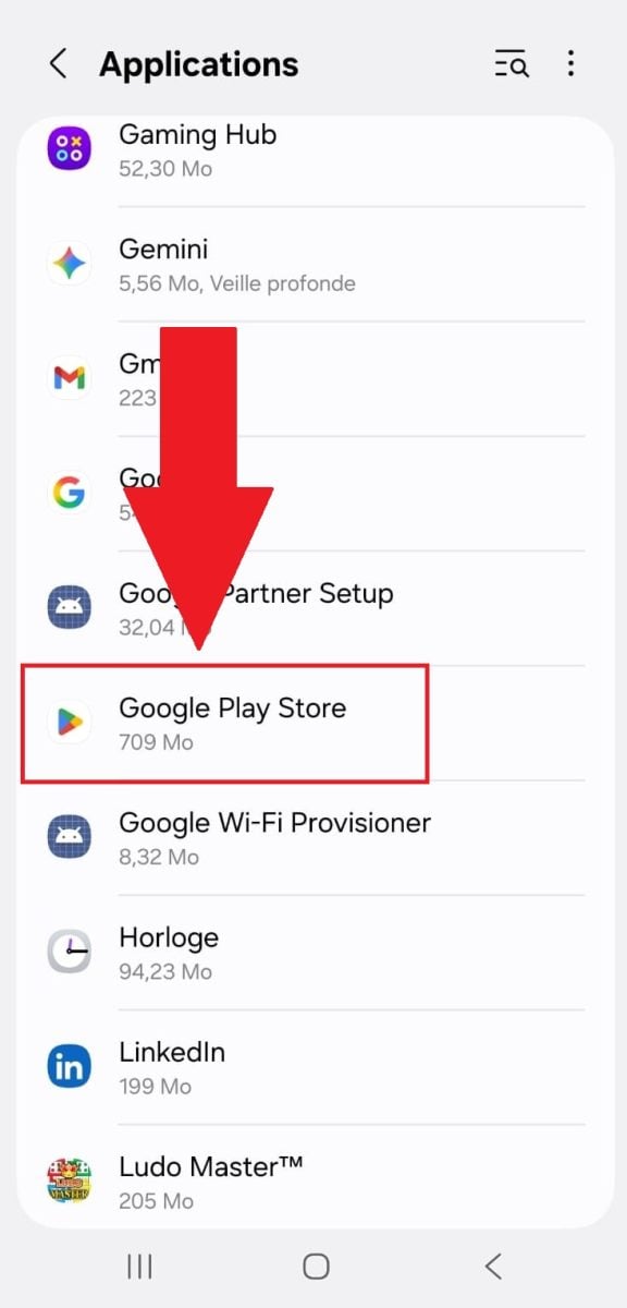 L'application Google Play Store dans les applications d'un mobile.