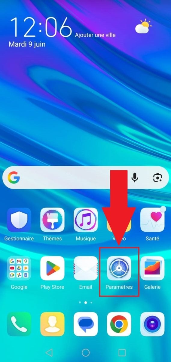 Le menu "Paramètres" d'un mobile.