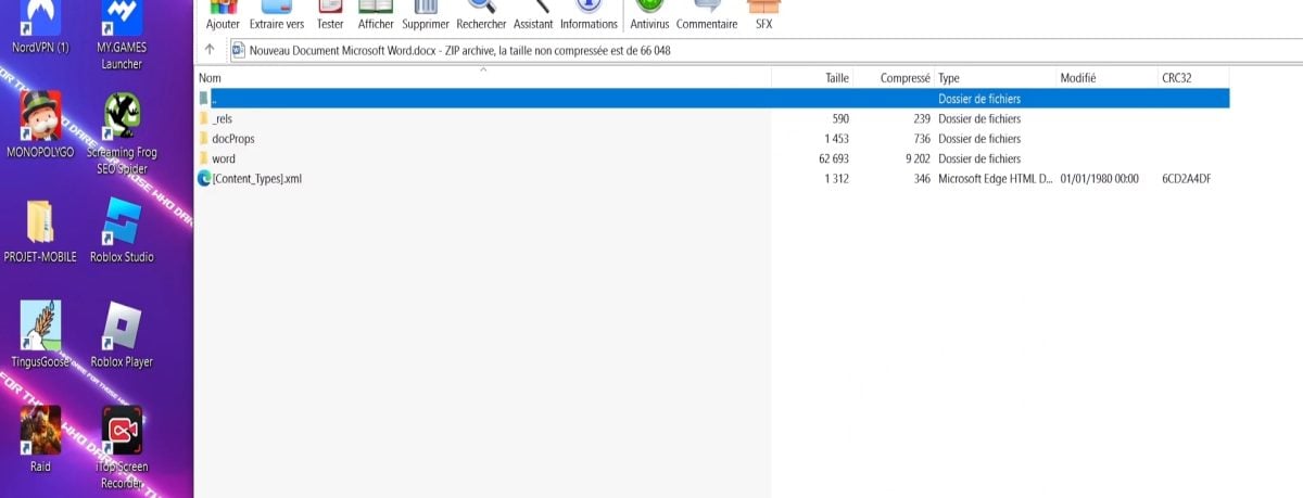 Skjulte filer i en docx