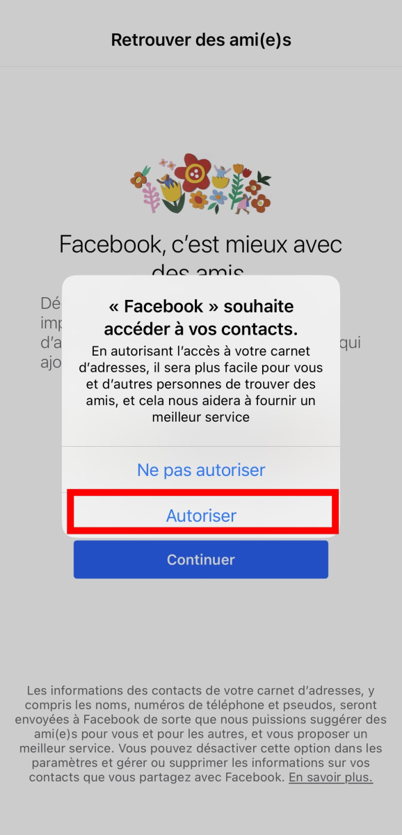Permission to allow Facebook access to contacts 