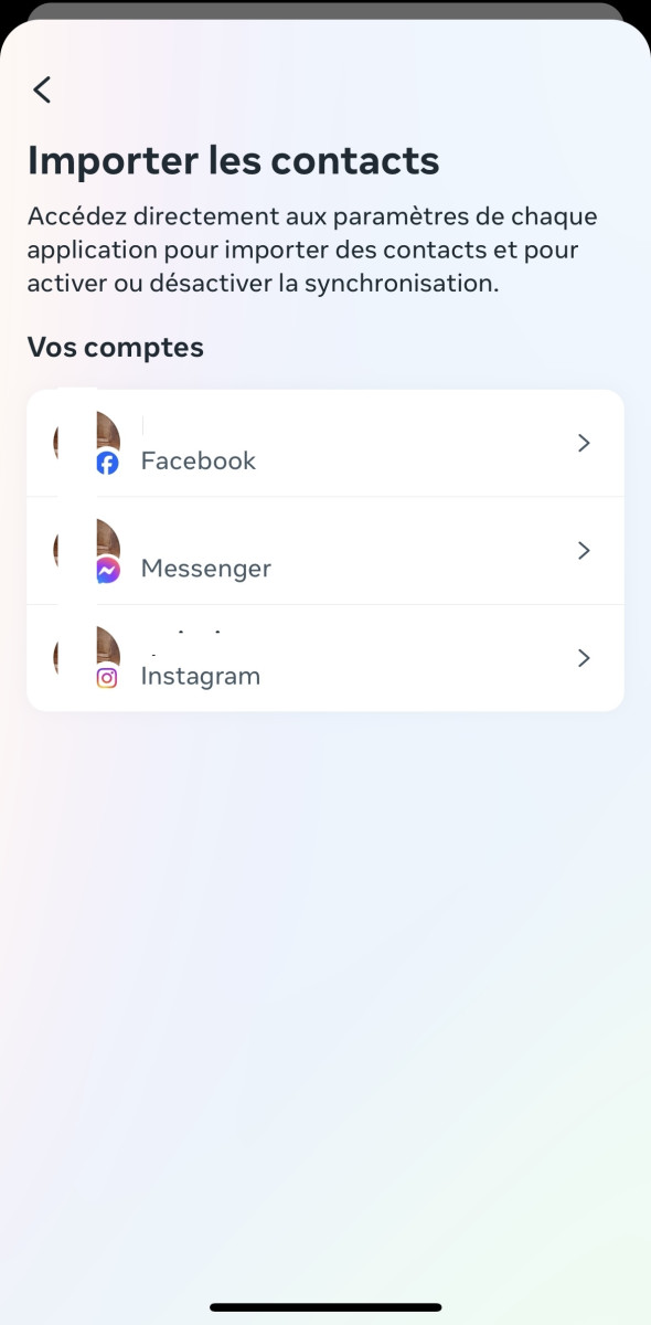 Screen of the Insta app to illustrate the selection of the facebook account associated with your Insta account 