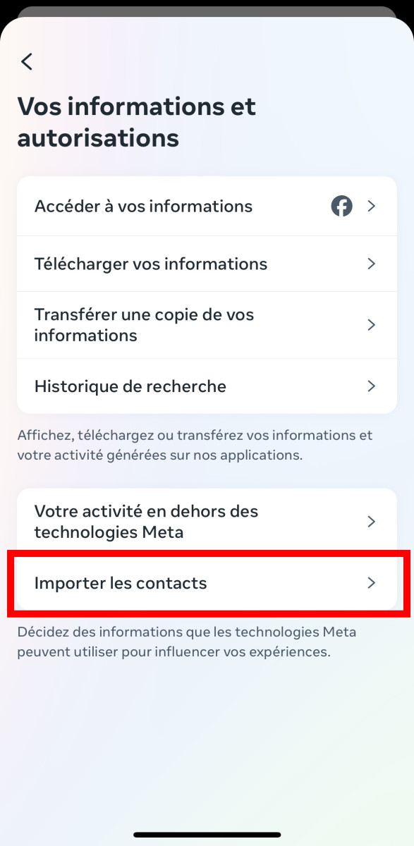 Instagram application screen to illustrate the Import contact section 