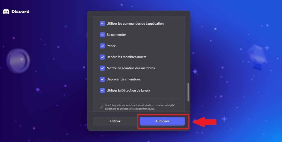 Screenshot des autorisations pour le bot MEE6 sur un serveur Discord