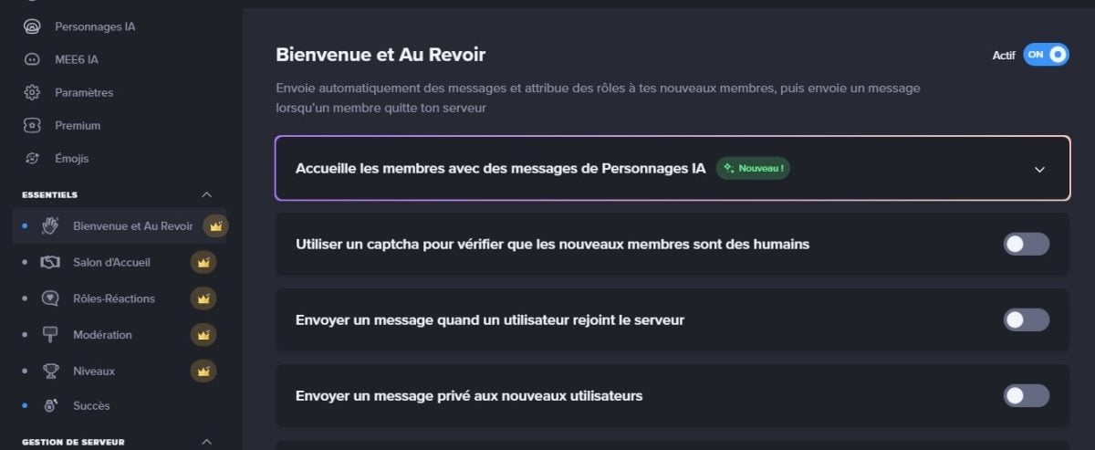 Screenshot du plugin Welcome sur MEE6 de Discord