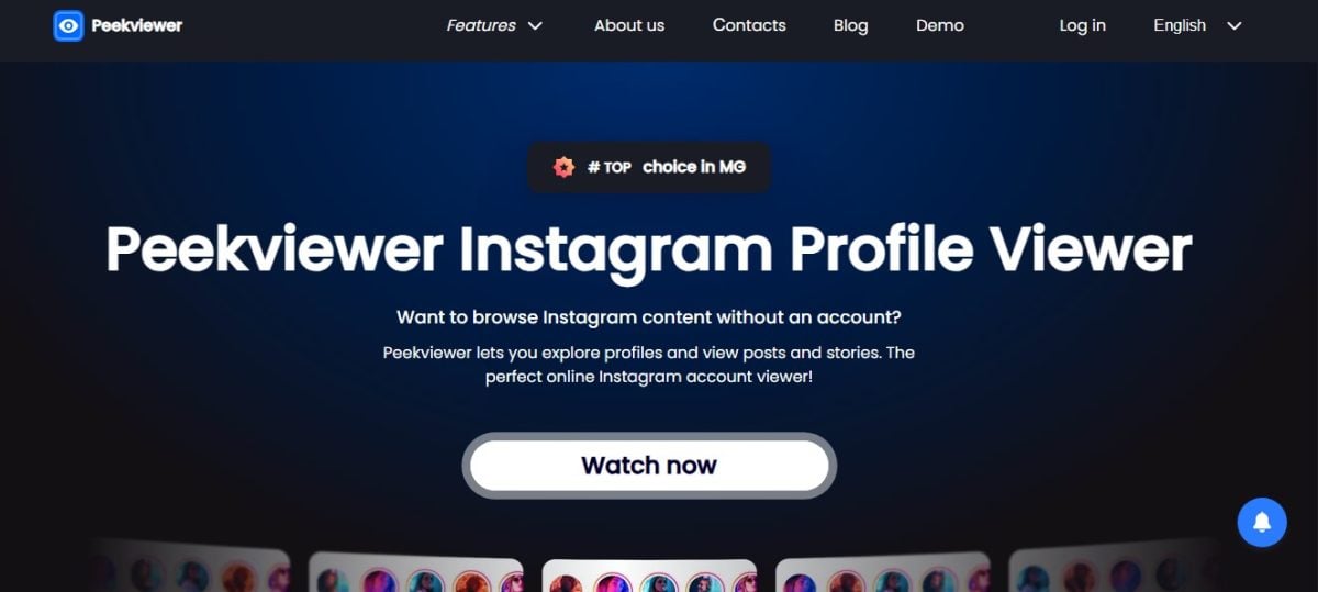 Hovedgrænseflade på Glassagram-webstedet