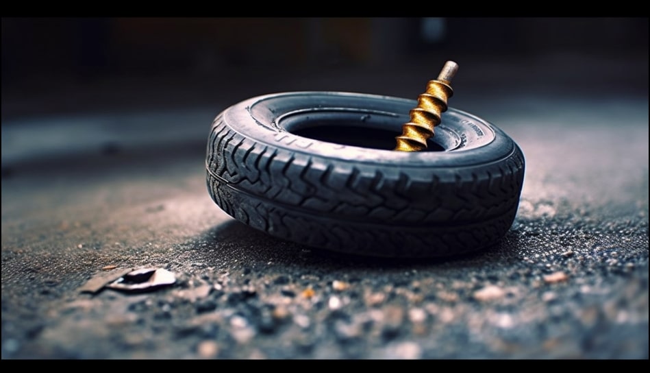 Billede af et punkteret dæk