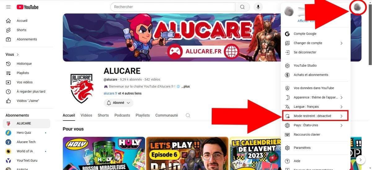YouTube 配置文件然后禁用限制模式