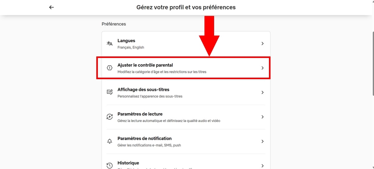 Ajuster le contrôle parental