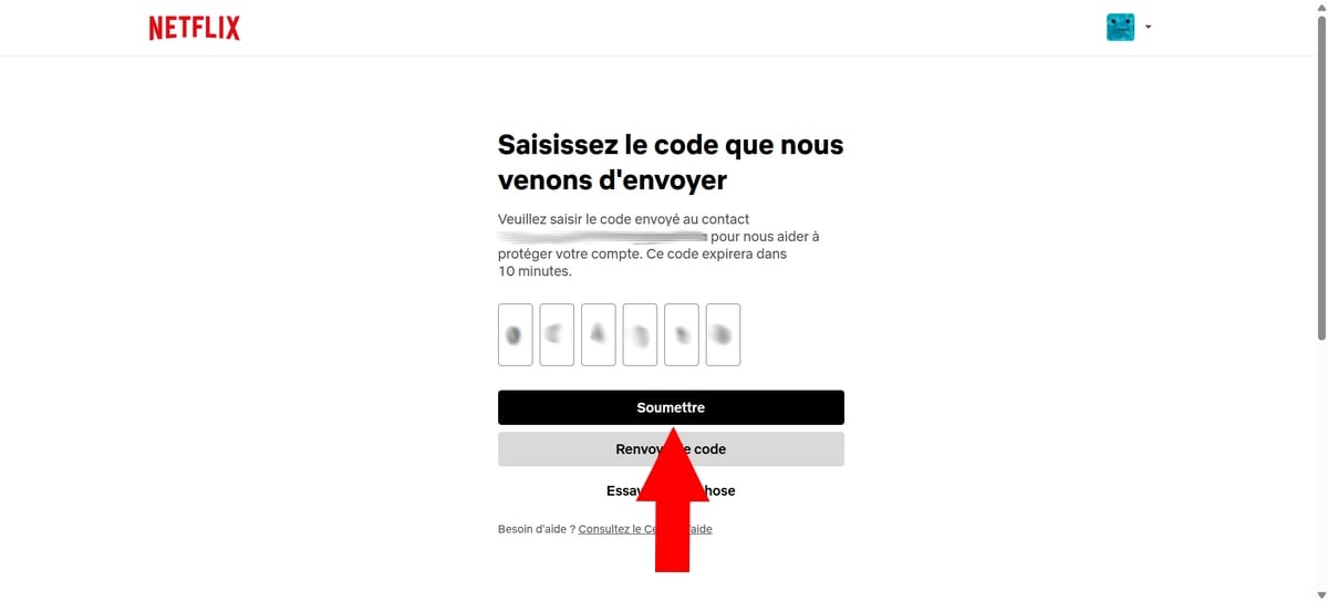 Renseigner le code envoyé par mail