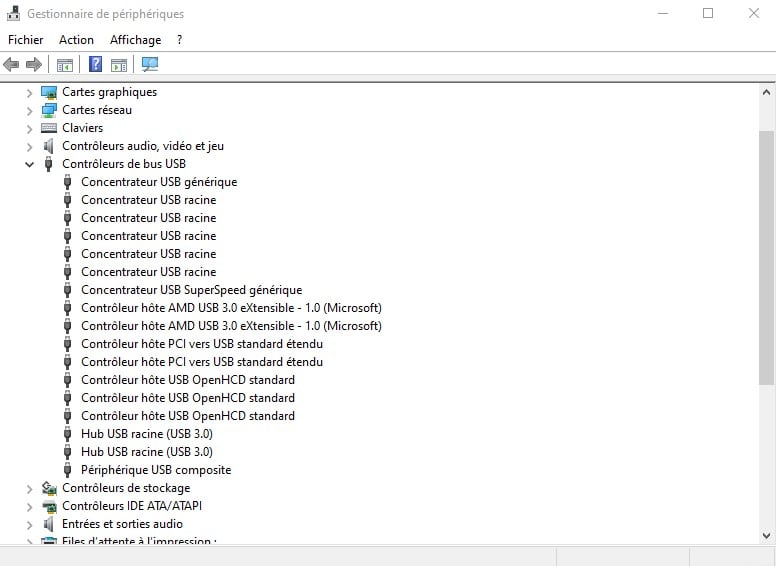 コンピュータ上のUSBコントローラを表示するオプション