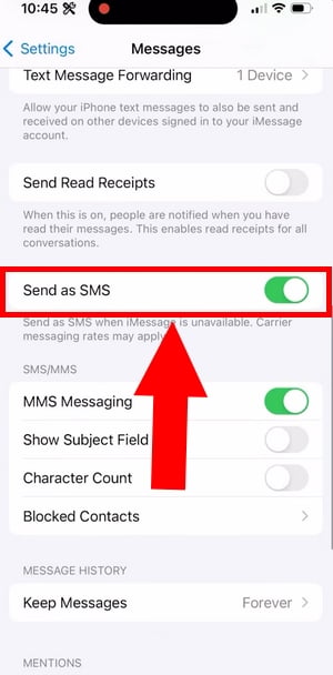 Send by SMS to receive classic SMS messages