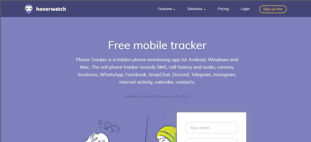 Interface principal do Hoverwatch
