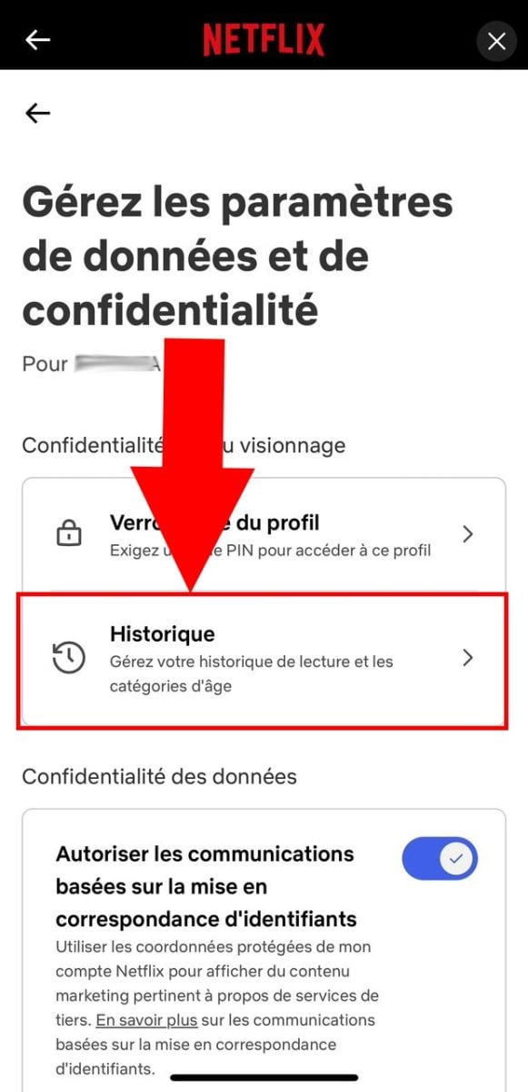 Historique Netflix sur mobile. 