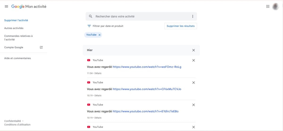 Todas las actividades de visualización en YouTube