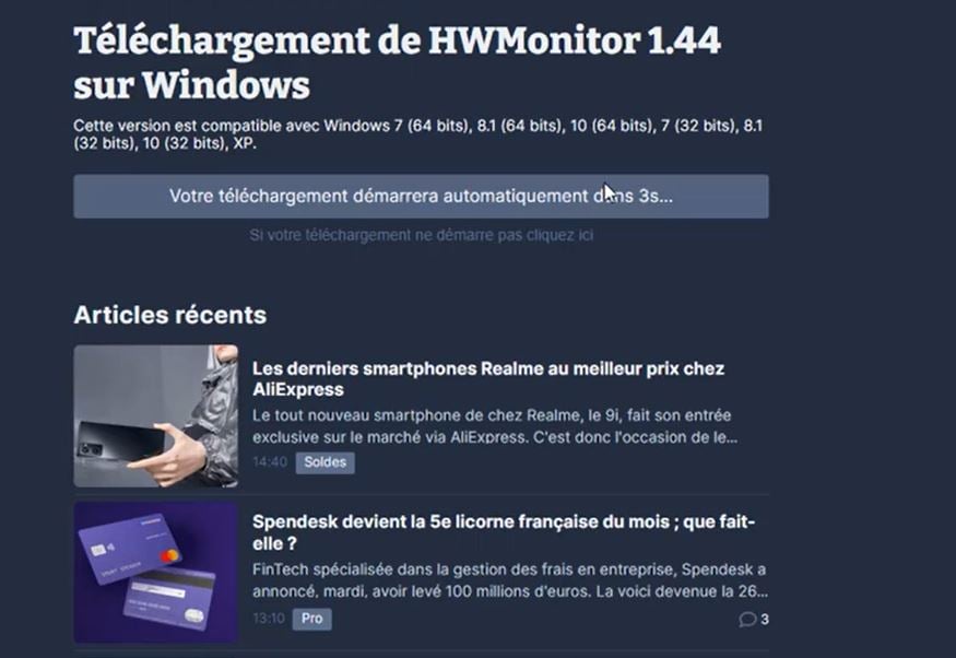 Fichier d'installation de HWMonitor téléchargé dans le navigateur.
