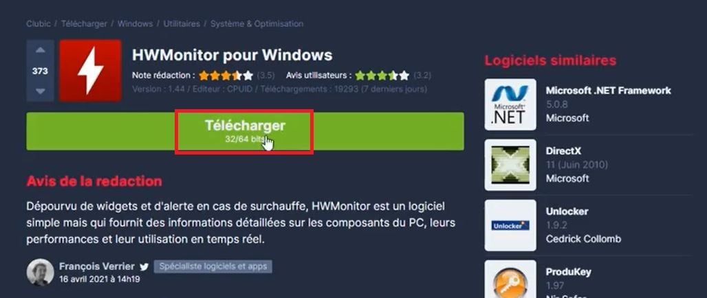 Bouton Télécharger HWMonitor.