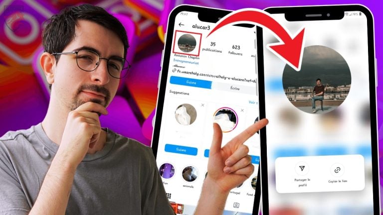Ilustración de los pasos necesarios para ver la foto de perfil de una cuenta de Instagram