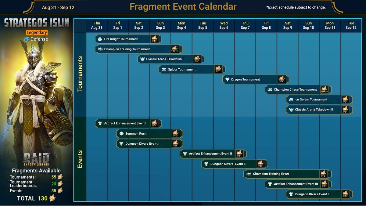 Ilustración de la fecha del fragmento de fusión en Raid Shadow Legends 