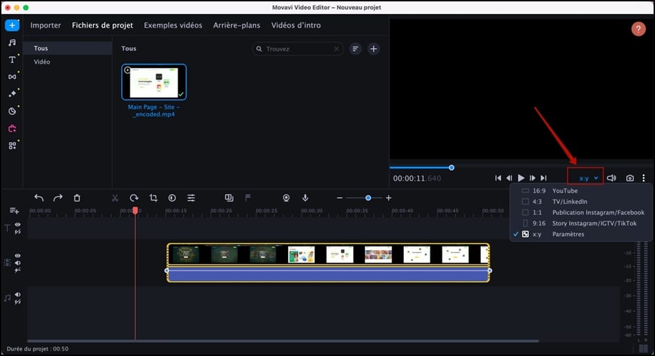 Ecrã através do Movavi Video Editor 
