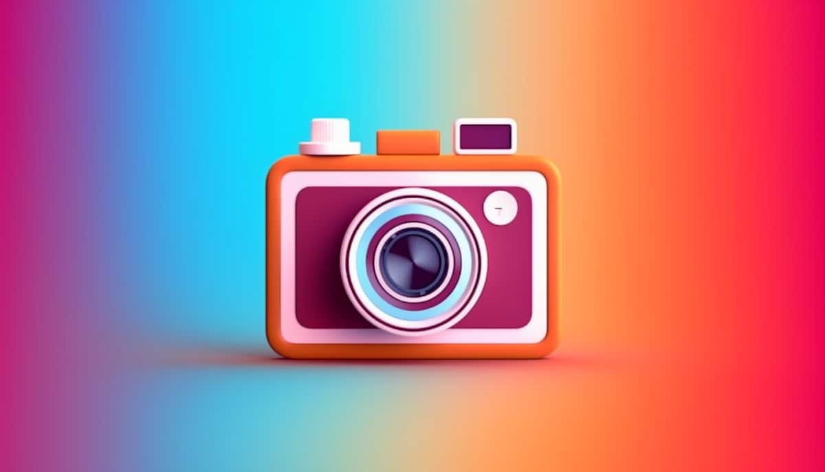 Immagine di una fotocamera che illustra il logo di Instagram