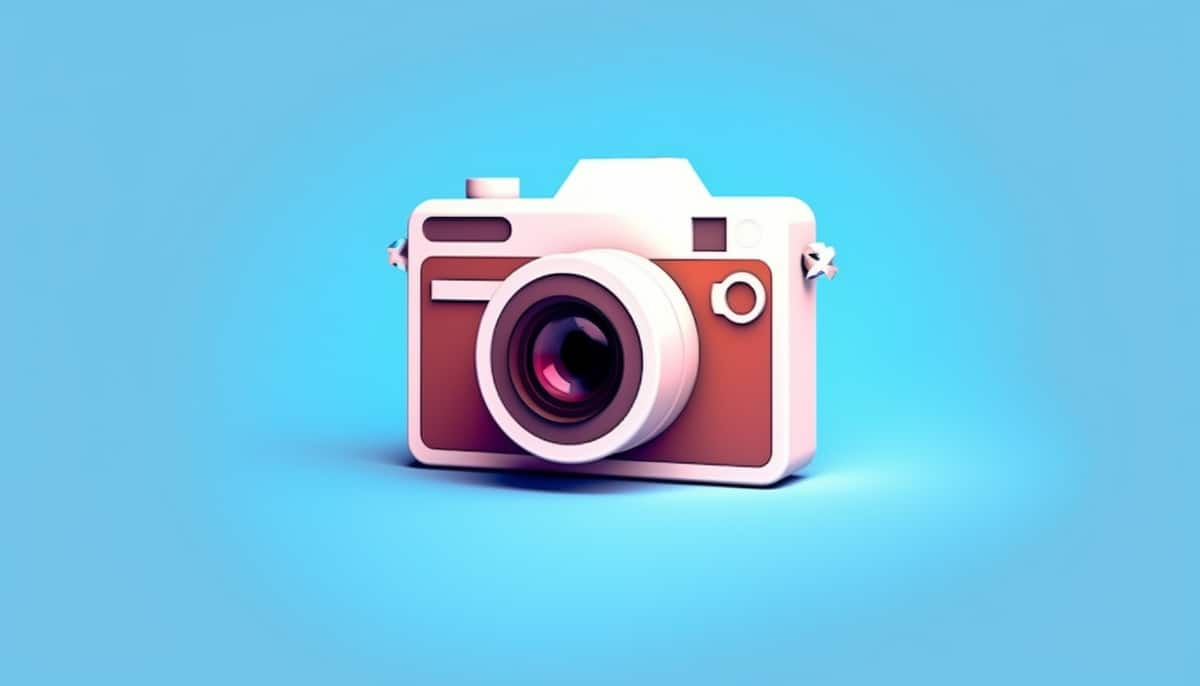 Immagine di una fotocamera che mostra il logo di Instagram