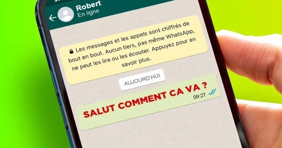 Illustration en image d'un message écrit en couleur sur WhatsApp