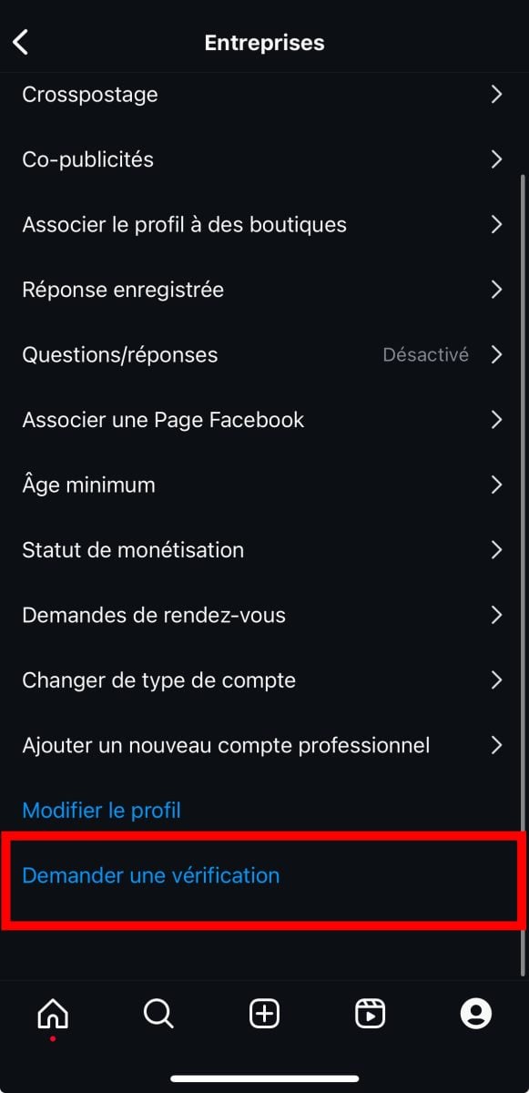 Solicitud de verificación para la certificación de Instagram 