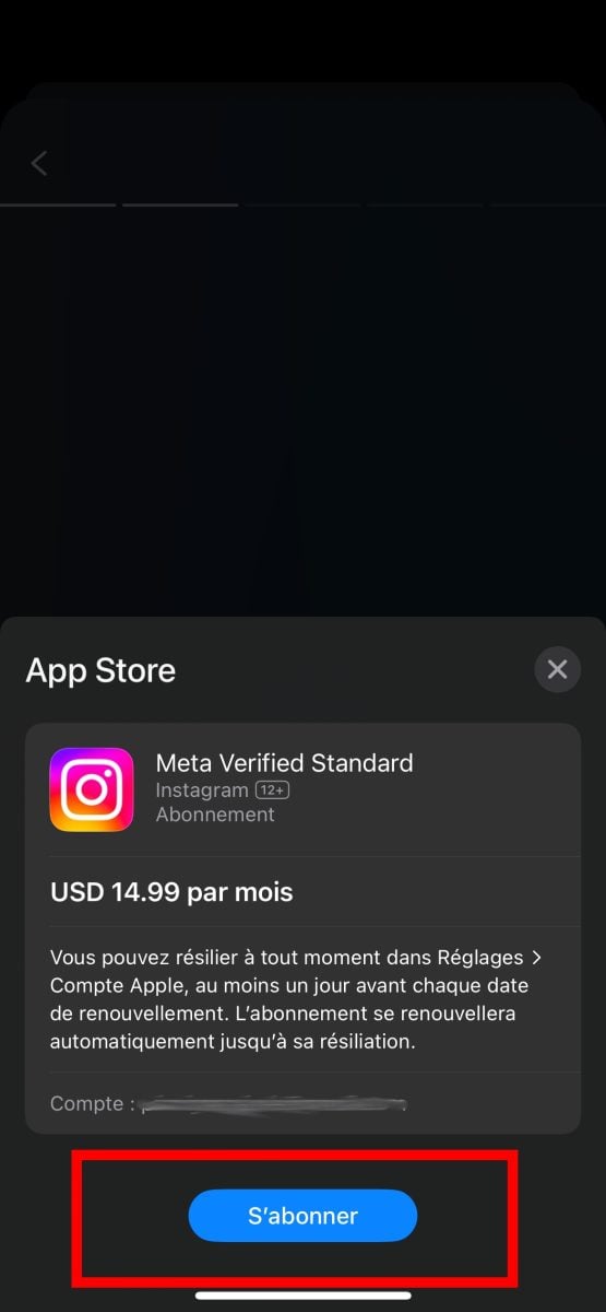 Pague por Meta Verified haciendo clic en suscribirse.