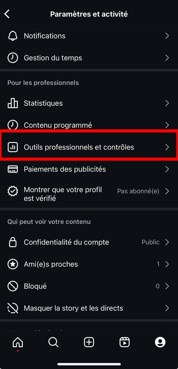 Haga clic en Herramientas y controles profesionales en Configuración. 
