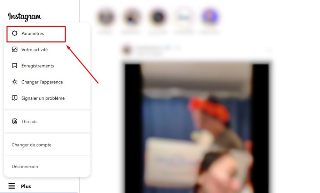 Botão de definições no Instagram web