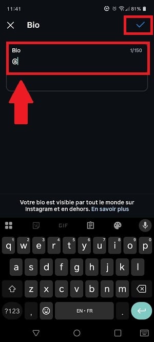 Digitare @ per identificare qualcuno in una biografia Insta
