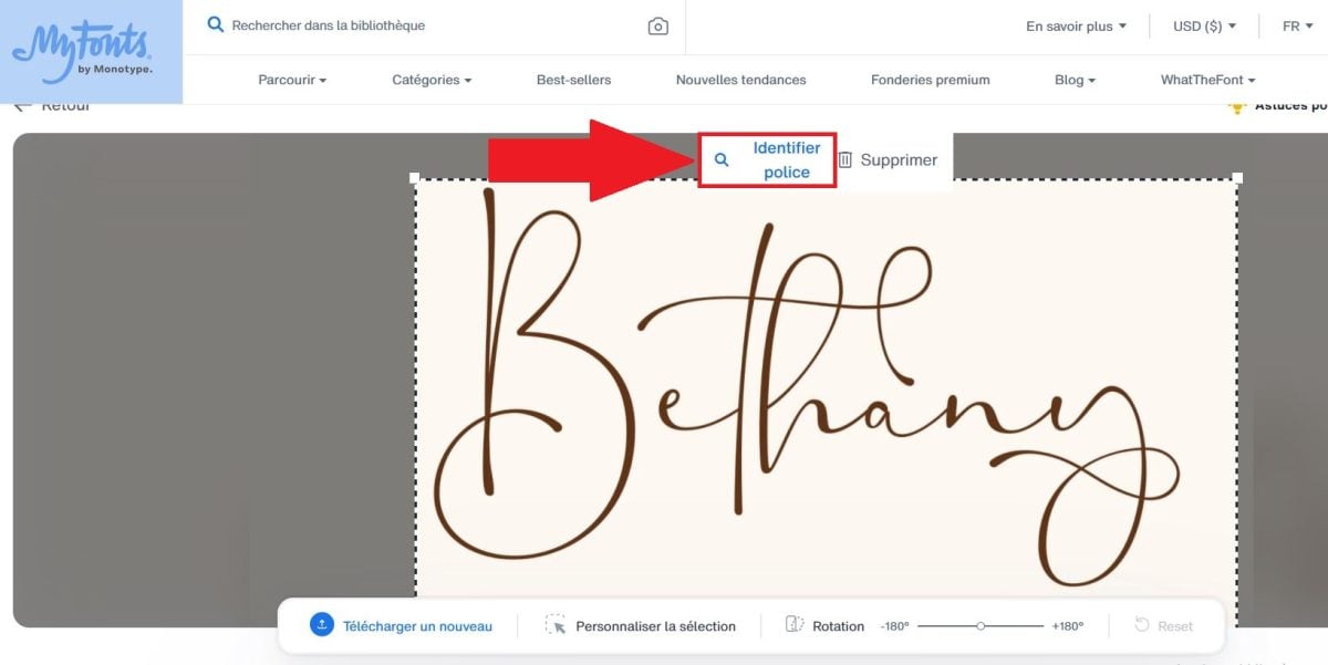 Нажмите «Identify Font», чтобы определить шрифт на сайте WhatTheFont. 